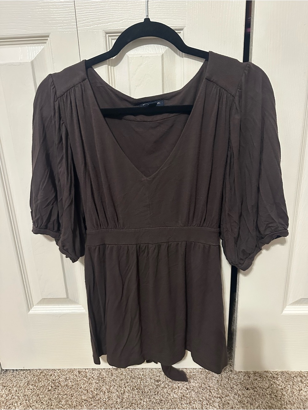 Banana Republic Chocolate Brown V-Neck Puff Sleeve Tunic